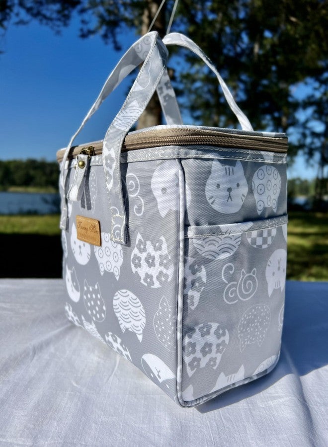 Kwang Min Insulated Lunch Bag for Women/Men, Reusable Lunch Box for Adult,Large Cooler Bag for Office Picnic Beach Tote. Premium Water Resistance Fabric, Light (Patchwork Cat) - Image 4